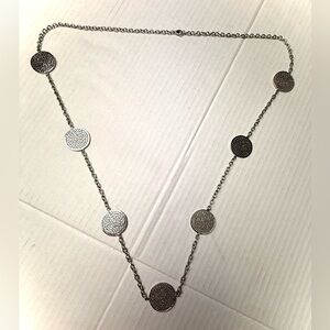 Multi Station Disc Silver Tone Necklace Chain Fashion Jewelry Long 40” Statement